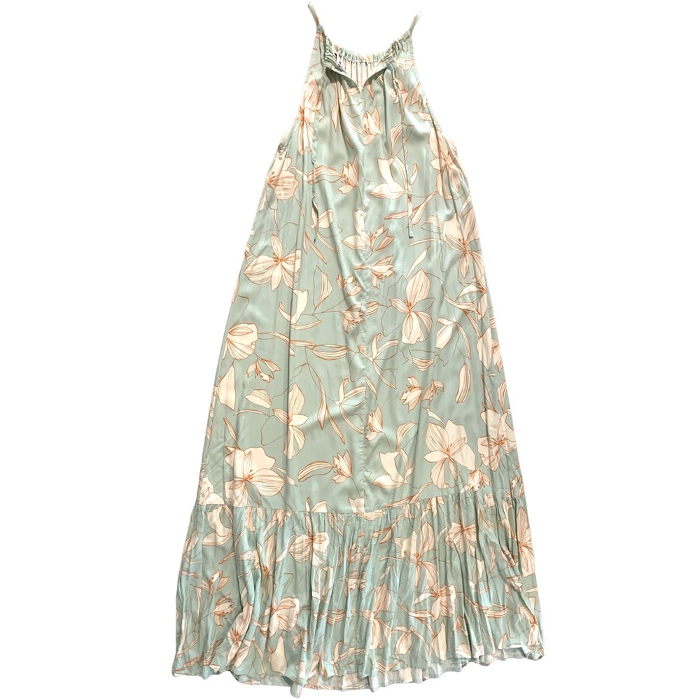 Ava & Viv Floral Tropical Sleeveless Plus Halter Neck Tie Maxi Dress